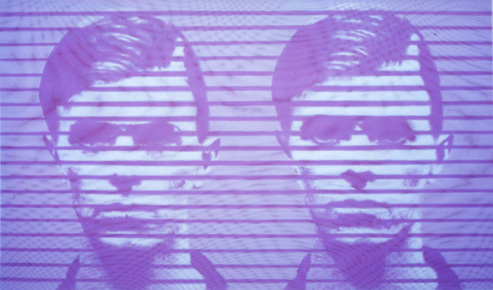 Acrylic painting on 2 nylon net screens,162 x 100 cm, 1999.